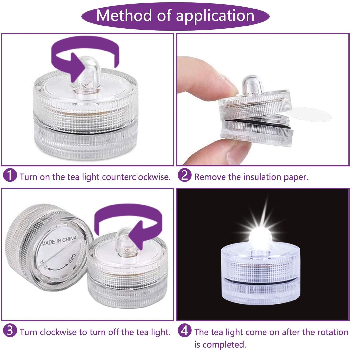 JINHEZO Submersible LED Light, Tea Lights, Pond Underwater Small LED Lights, Battery Operated 125 Hours, for Wedding Home Vase Festival Party
