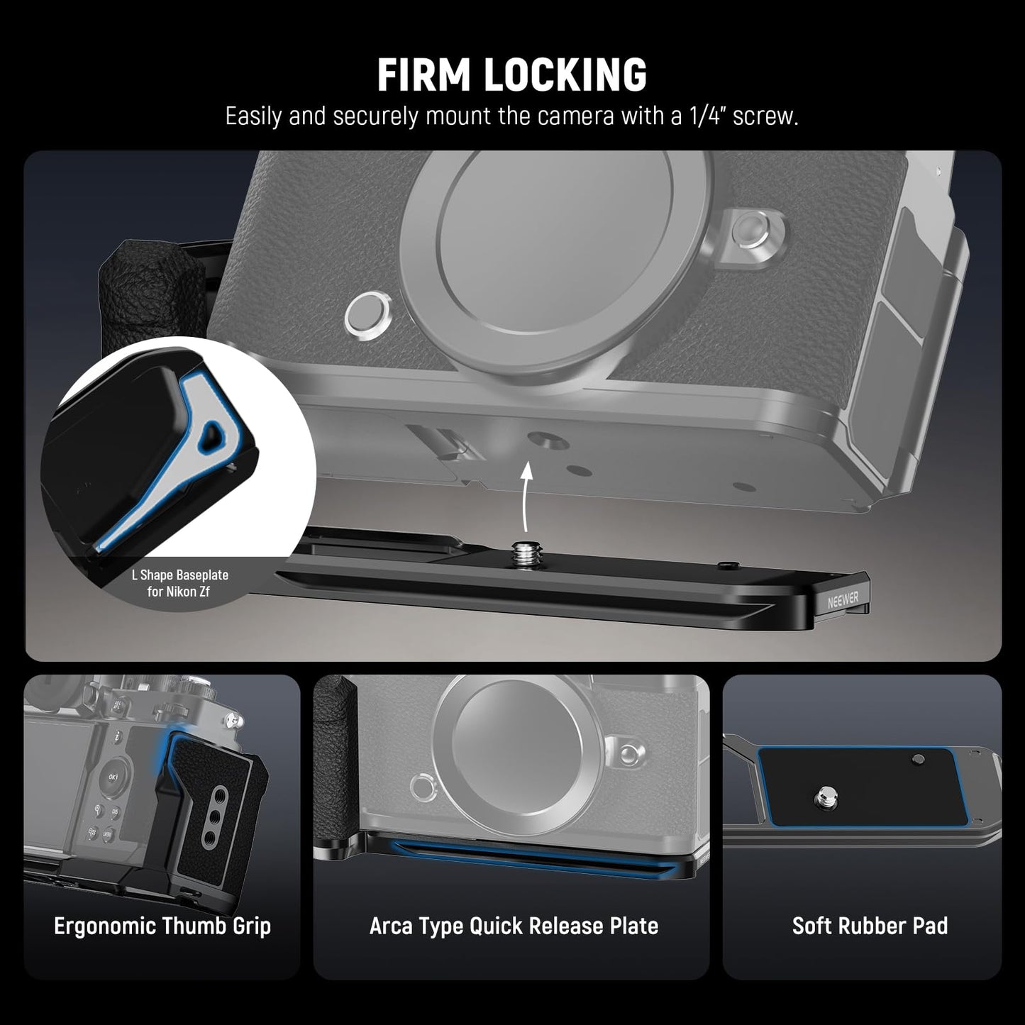 NEEWER Zf Handgrip L Shaped Grip Compatible with Nikon Z f Camera, Retro Mounting Baseplate L Bracket with Handle, Thumb Grip & Aluminum Shutter