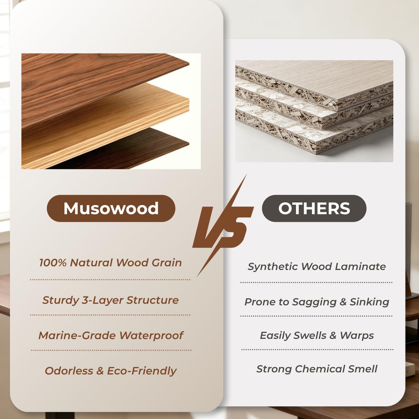 muso wood Dual Monitor Stand with Storage Shelf, 45 Inch Wooden Monitor Riser for 2 Monitors, Walnut Desk Shelf for Computer, Laptop, Screen, TV