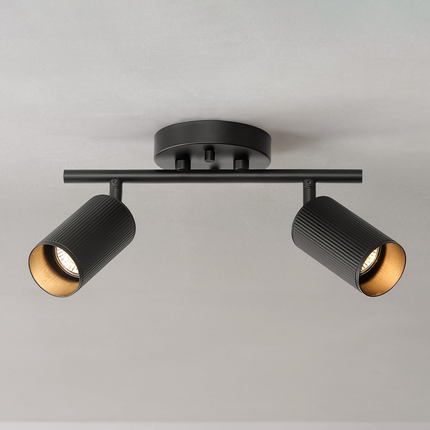 Globe Electric 64000114 2-Light Track Lighting Spotlight, Matte Black Finish, Ribbed Shades, Adjustable Heads, Compact 12-Inch Fixture, GU10 Base