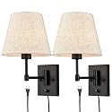 SAMTEEN Swing Arm Wall Sconces Set of Two Modern Black Sconce Light Plug in Wall Sconce with Shade, Black Swing Arm Wall Lamp with Plug in Cord