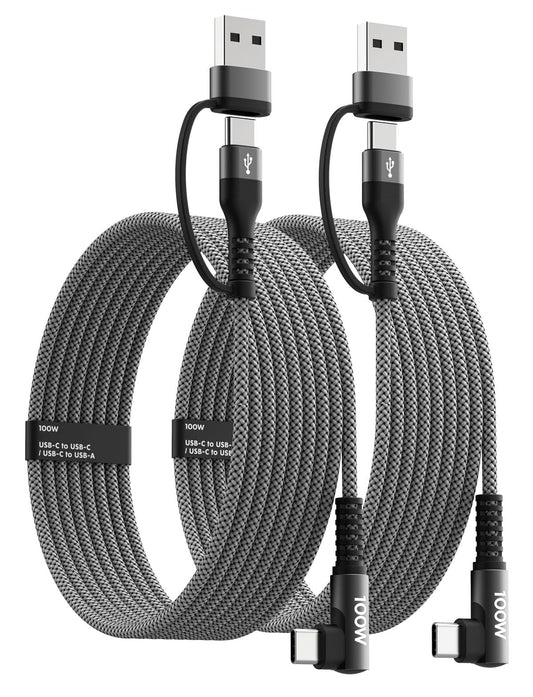 100W Fast USB C Charger Cable Right Angle, USB A/C to USB C Cable, 90 Degree Type C Braided Charging Cord for iPhone 17 16 15 Series,Samsung UItra S25