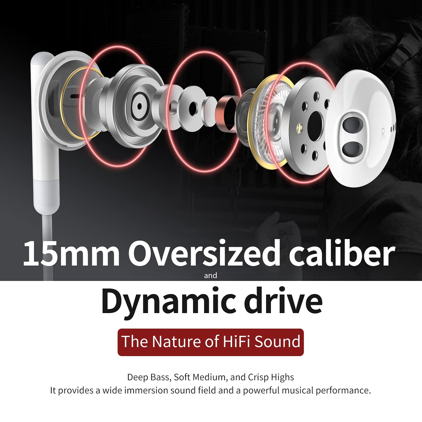 Kimwood Wired Earbuds with Microphone, Wired Earphones in Ear Headphones HiFi Stereo, Powerful Bass and Crystal Clear Audio, Compatible with iPhone