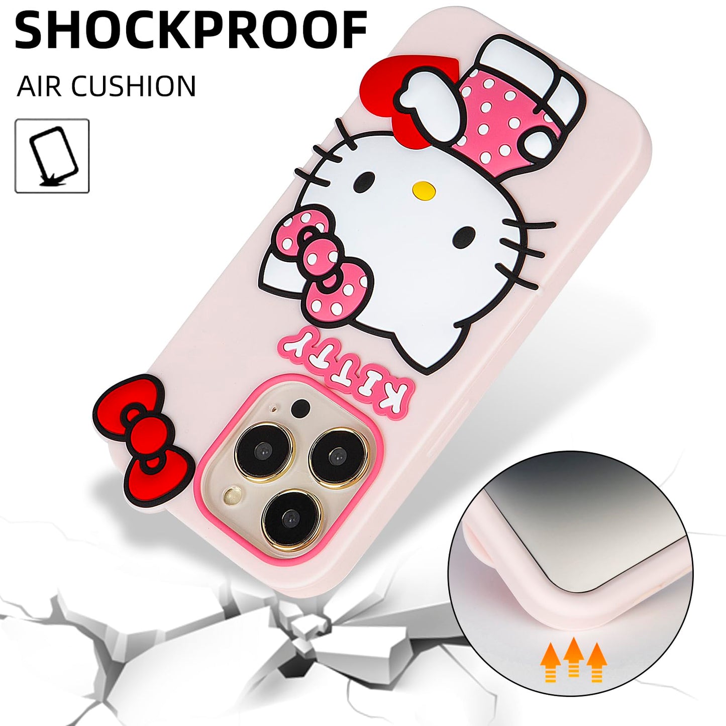 WONLEED Compatible with iPhone 12 Pro Max Case, Cute Funny Cartoon Kawaii Cat Phone Case 3D Character Soft Silicone Pink Cover Case for Kids Girls