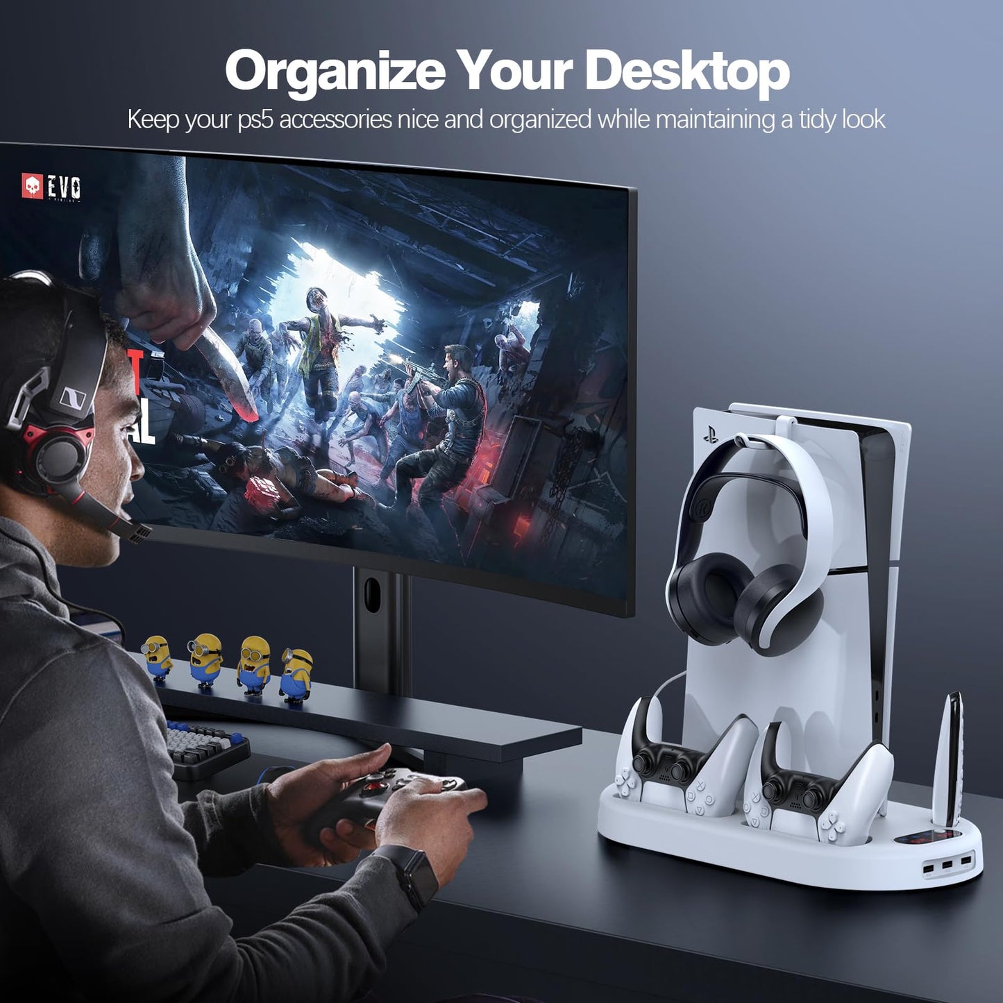 AMZDM Cooling Station PS5 Slim Stand PS5 Pro Cooling Fan with Charging Station PlayStation 5 Console Cooler with Docking Station Controller Charger