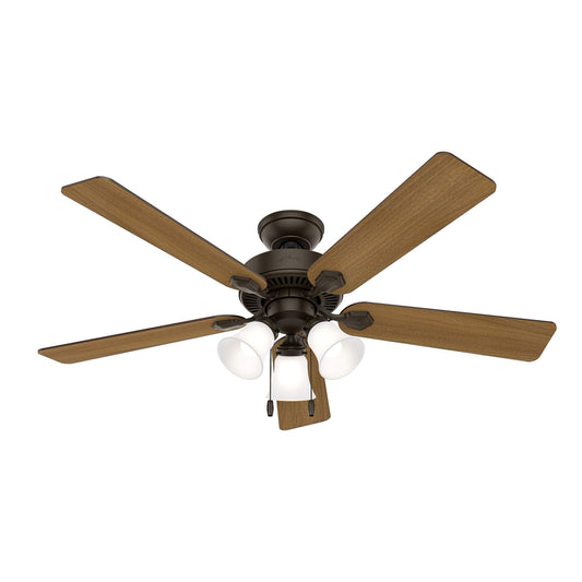 Hunter Fan 52 inch Indoor Traditional New Bronze Ceiling Fan with Light Kit (Renewed)