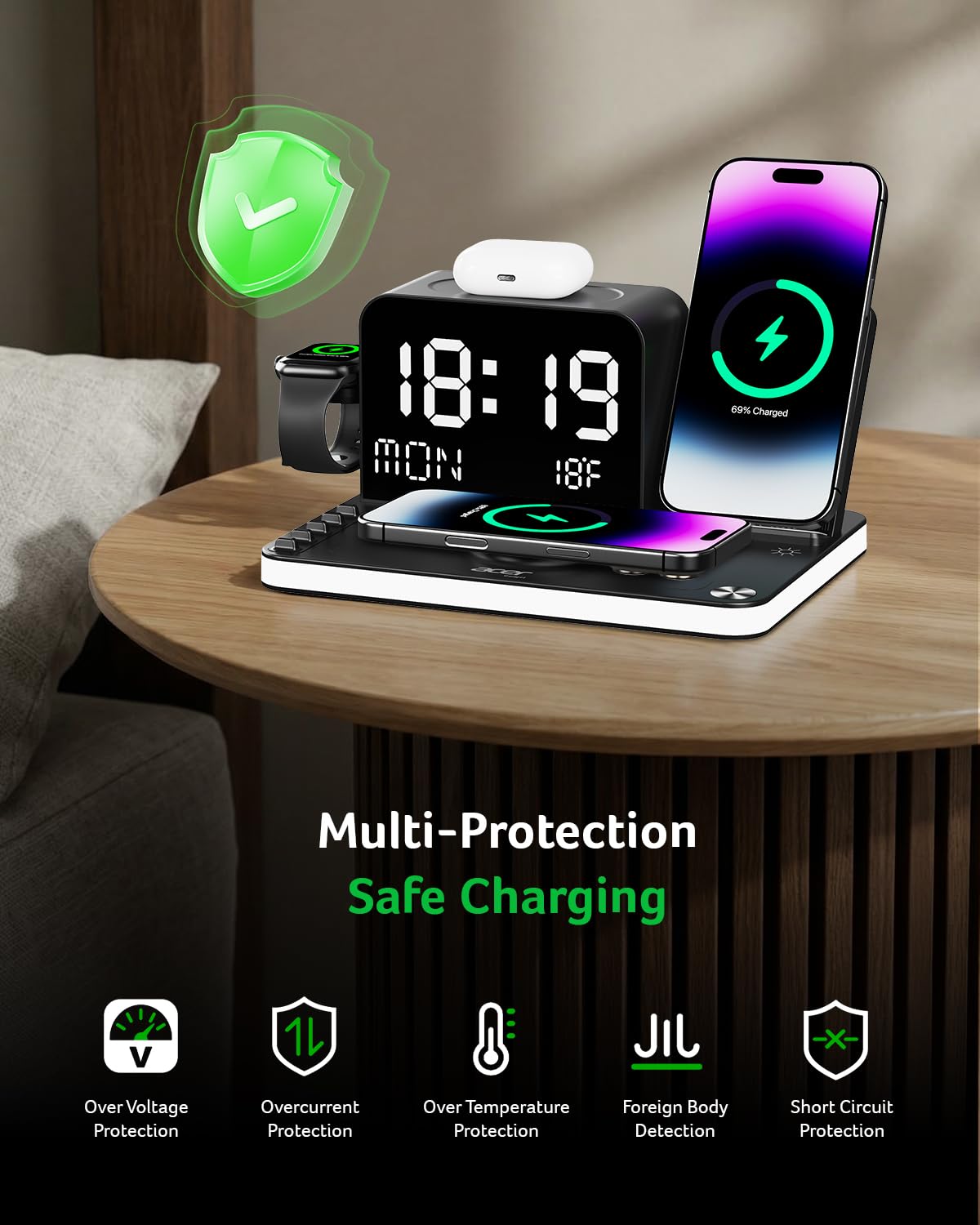 Acer Gadget 7-in-1 Wireless Charging Station Charger Stand for Multiple Devices for Apple - iPhone 17 16 15 14 13 12 Pro Max Apple Watch Airpods