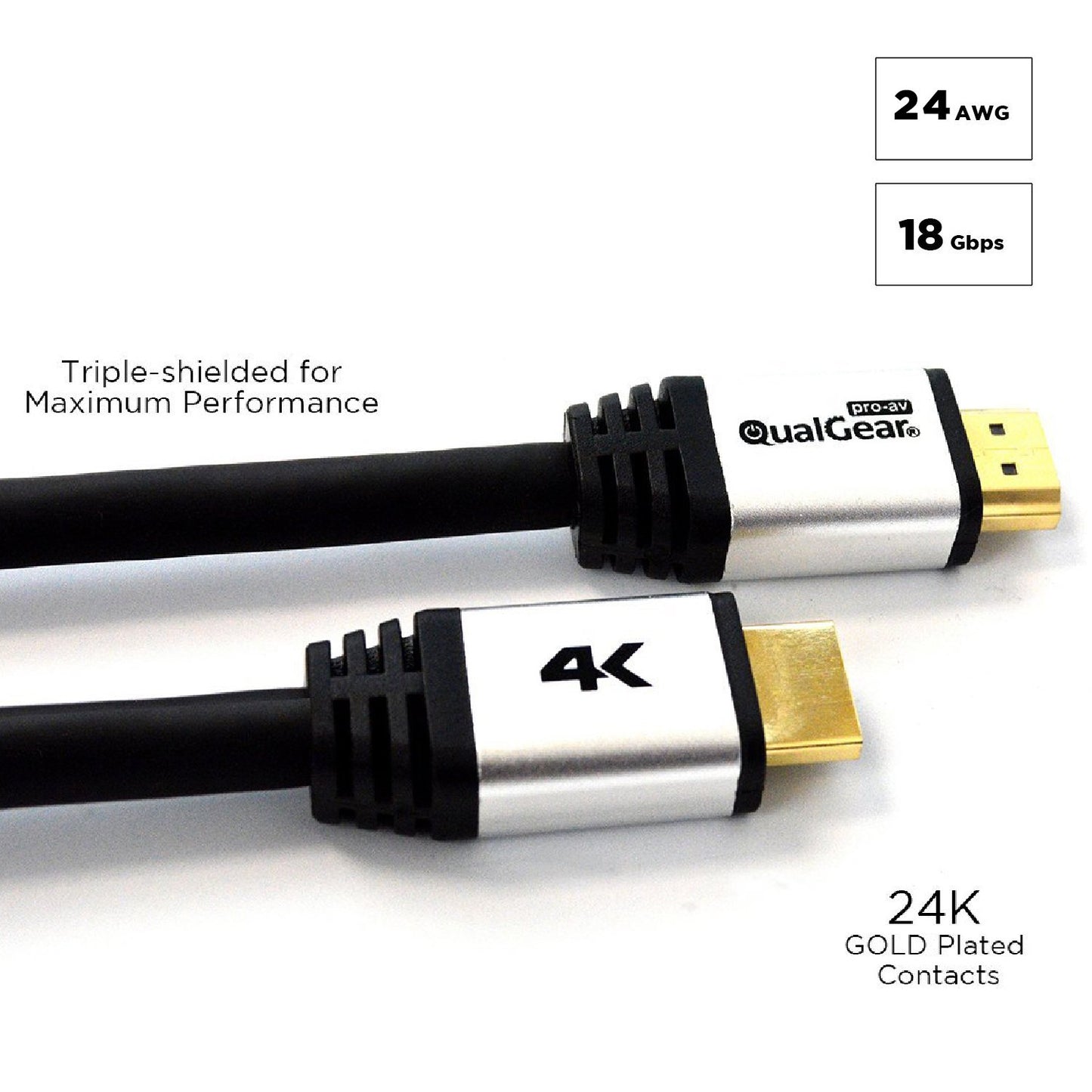QualGear High Speed Long HDMI 2.0 Cable with Ethernet (50 Feet) - 100% OFC Copper, 24 Awg, 24K Gold Plated Contacts, CL3 Rated, Triple-Shielded.