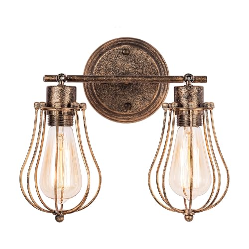 Vintage Wall Lamp Adjustable Industrial Rustic Wire Cage Wall Light Retro Style Indoor Lighting Fixture ;Moonkist (with 2 Light) (Oil Rubbed Bronze)