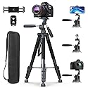 UBeesize 74" Camera Tripod with Phone Holder and Remote, Heavy Duty Tripod Stand with Portable Bag for Phone and Camera, Compatible with DSLR Cameras
