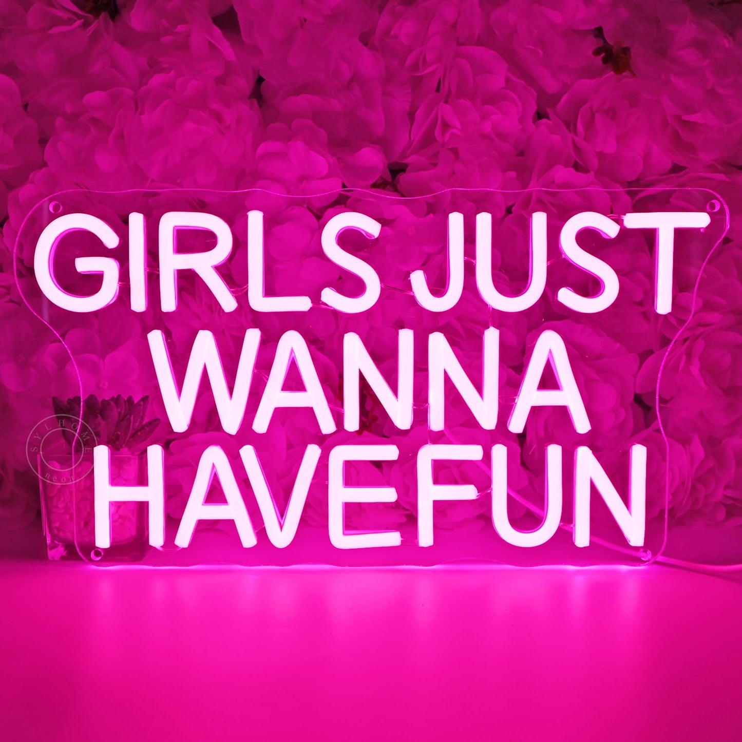 SYLHOME Pink Led Neon Light Sign Girls Just Wanna Have Fun Bedroom Girls Room Wall Decor Sign Birthday Wedding Christmas Party Backdrop Sign USB