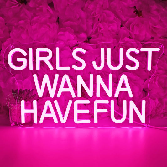 SYLHOME Pink Led Neon Light Sign Girls Just Wanna Have Fun Bedroom Girls Room Wall Decor Sign Birthday Wedding Christmas Party Backdrop Sign USB