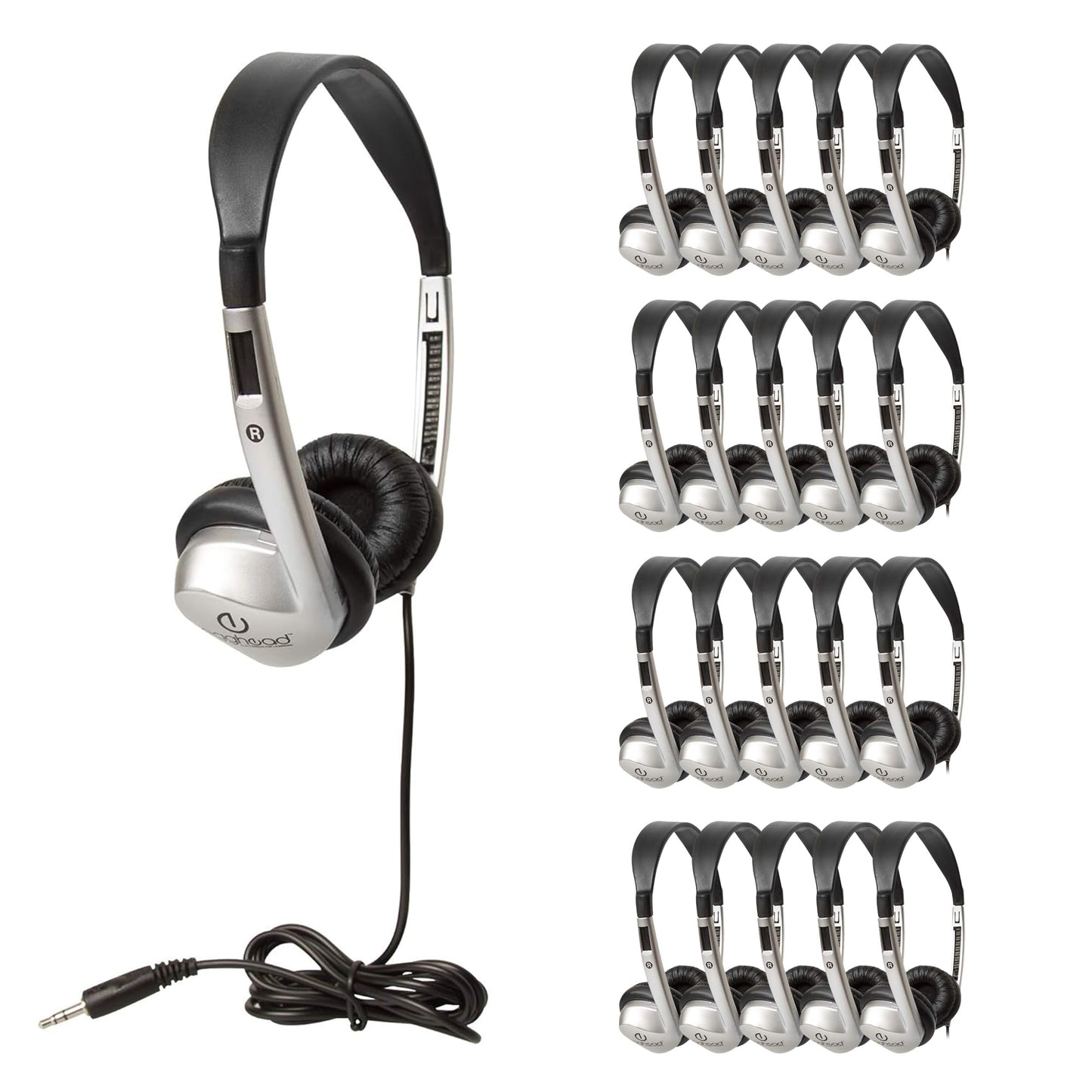 Egghead Stereo School Headphone W/Leatherette Ear Cushion (Pack of 20), black/silver