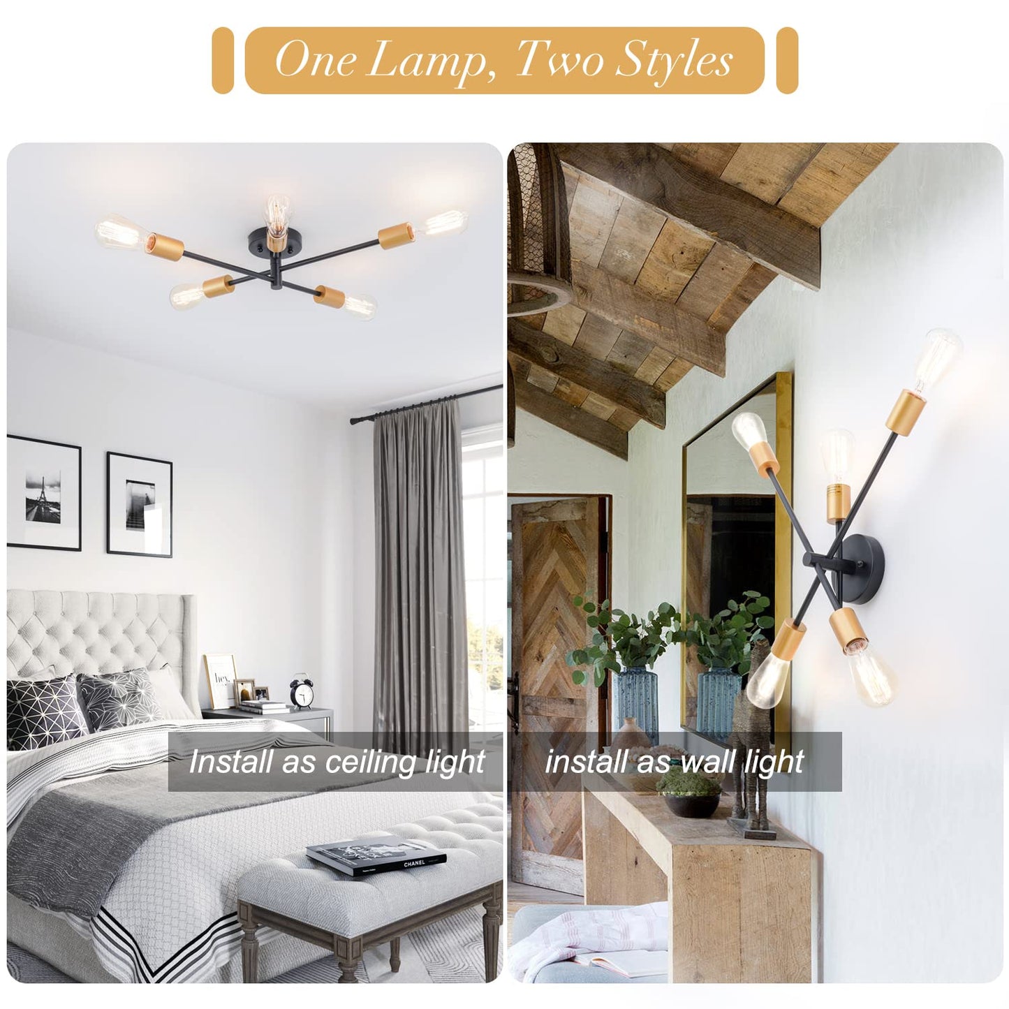 VANZARLA Modern Wall Sconce, Wall Lights for Living Room, Bath Light Wall Mount, Industrial Bathroom Vanity Light, 5-Light Sputnik Flush Mount Light