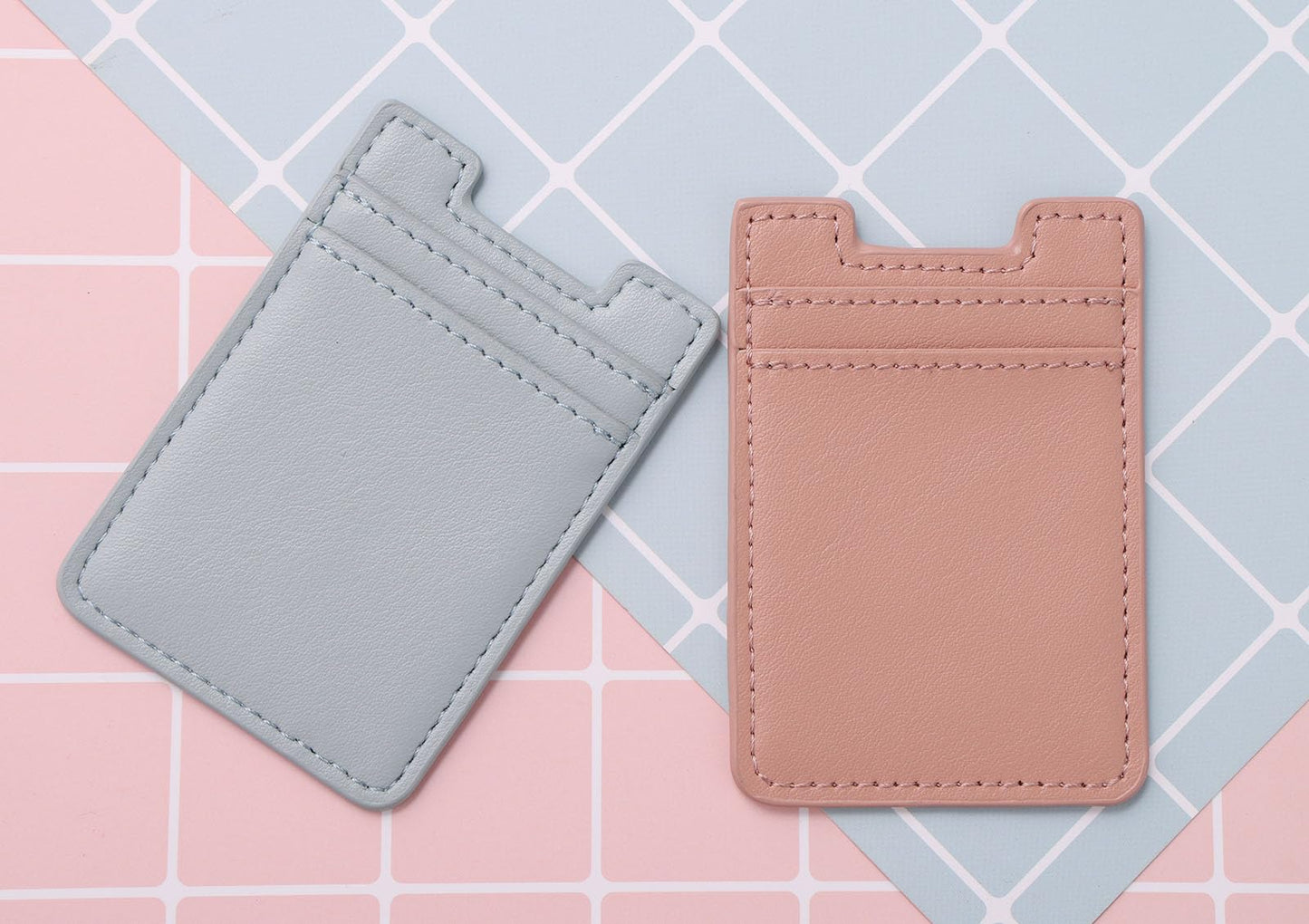 2Pack Phone Wallet,Leather Phone Card Holder Adhesive Stick On Credit Card Pocket for Back of Phone Case iPhone and Android-Pink,Blue