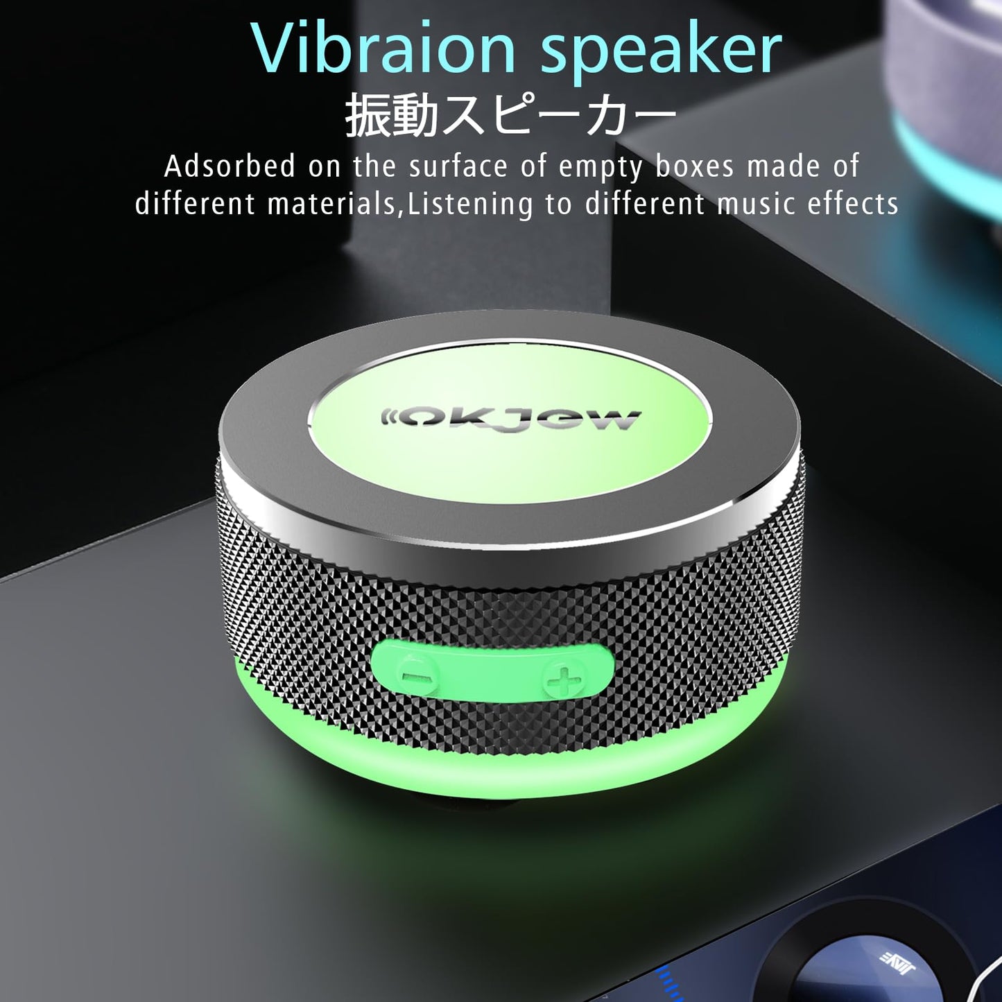 Okjew Bone Conduction Bluetooth Speaker with Colorful LED Breathing Lights, Portable Surface-Vibration Speaker, 360° Surround Sound for Home, Outdoor