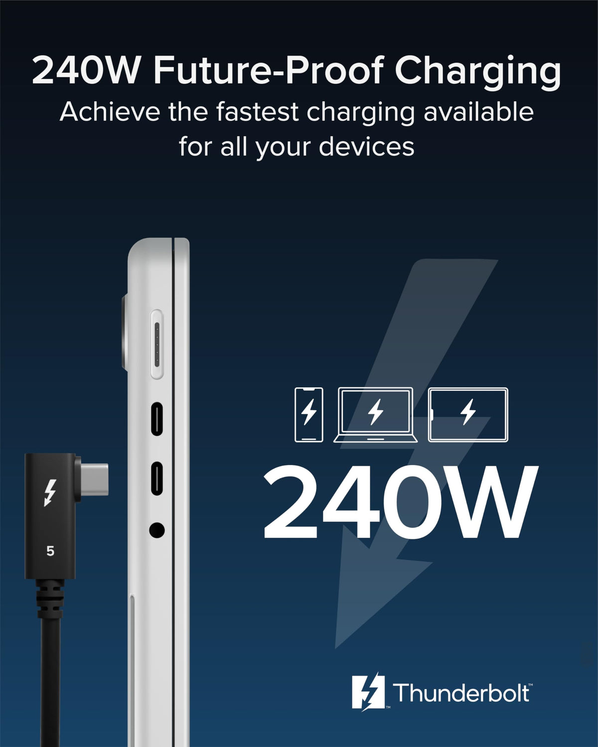 Plugable Thunderbolt 5 Cable Right Angle 80Gbps 240W Charging