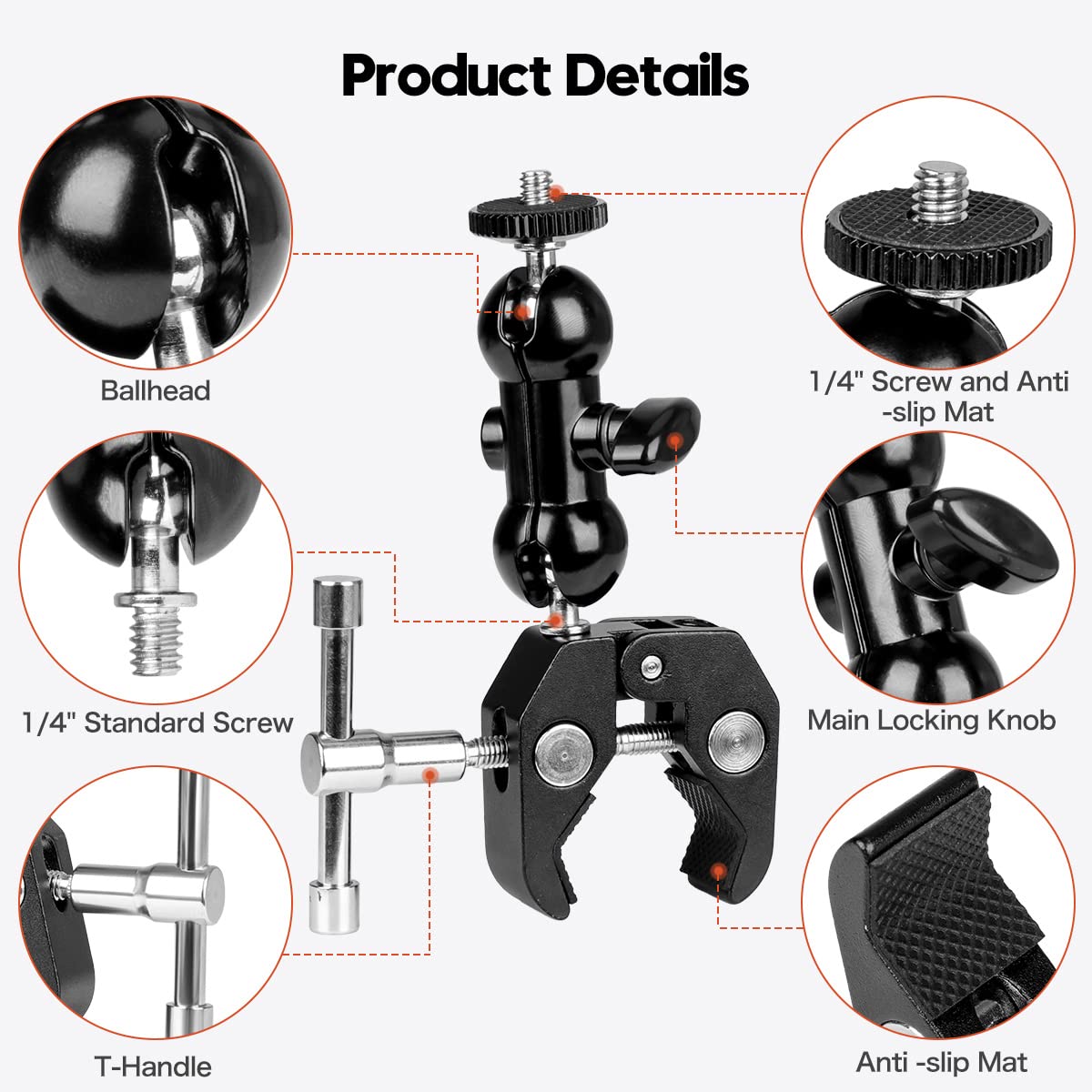 koolehaoda Double Ballhead Ball Arm Camera Clamp Mount Monitor Mount Bracket with Crab Clamp for Ronin M Ronin MX Freefly MOVI Microphones(Double Ball