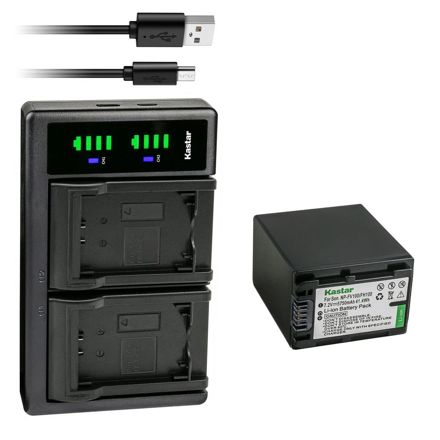 Kastar NP-FH100 Battery 1-Pack and LTD2 USB Charger Compatible with Sony HDR-UX10 HDR-UX19 HDR-UX20 HDR-UX3 HDR-UX5 HDR-UX7 HDR-UX9 HDR-XR100