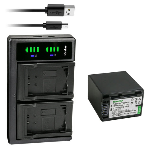 Kastar NP-FH100 Battery 1-Pack and LTD2 USB Charger Compatible with Sony HDR-UX10 HDR-UX19 HDR-UX20 HDR-UX3 HDR-UX5 HDR-UX7 HDR-UX9 HDR-XR100