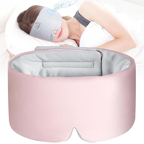 MUSICOZY Ice Silk Sleep Headphones with Bluetooth Mask, Eye Mask for Sleeping in Total Darkness, 5.4 Bluetooth Sleep Mask Sleep Headphones, Soft…