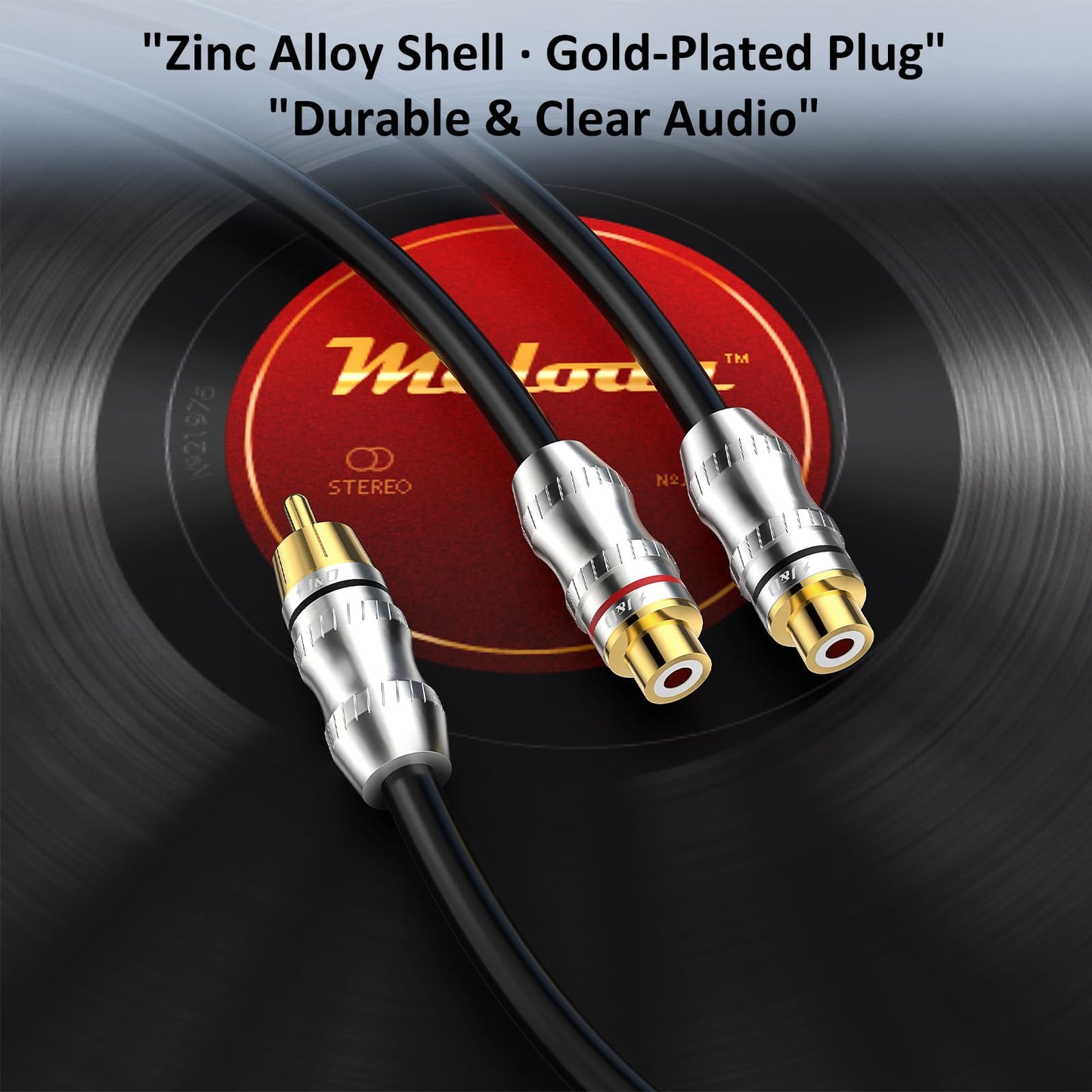 J&D RCA Y-Splitter Cable, 1 RCA Male to 2 RCA Female Short Y Splitter Cable Extension Cord Gold Plated Adapter Digital Stereo Audio Cable, 1 Feet