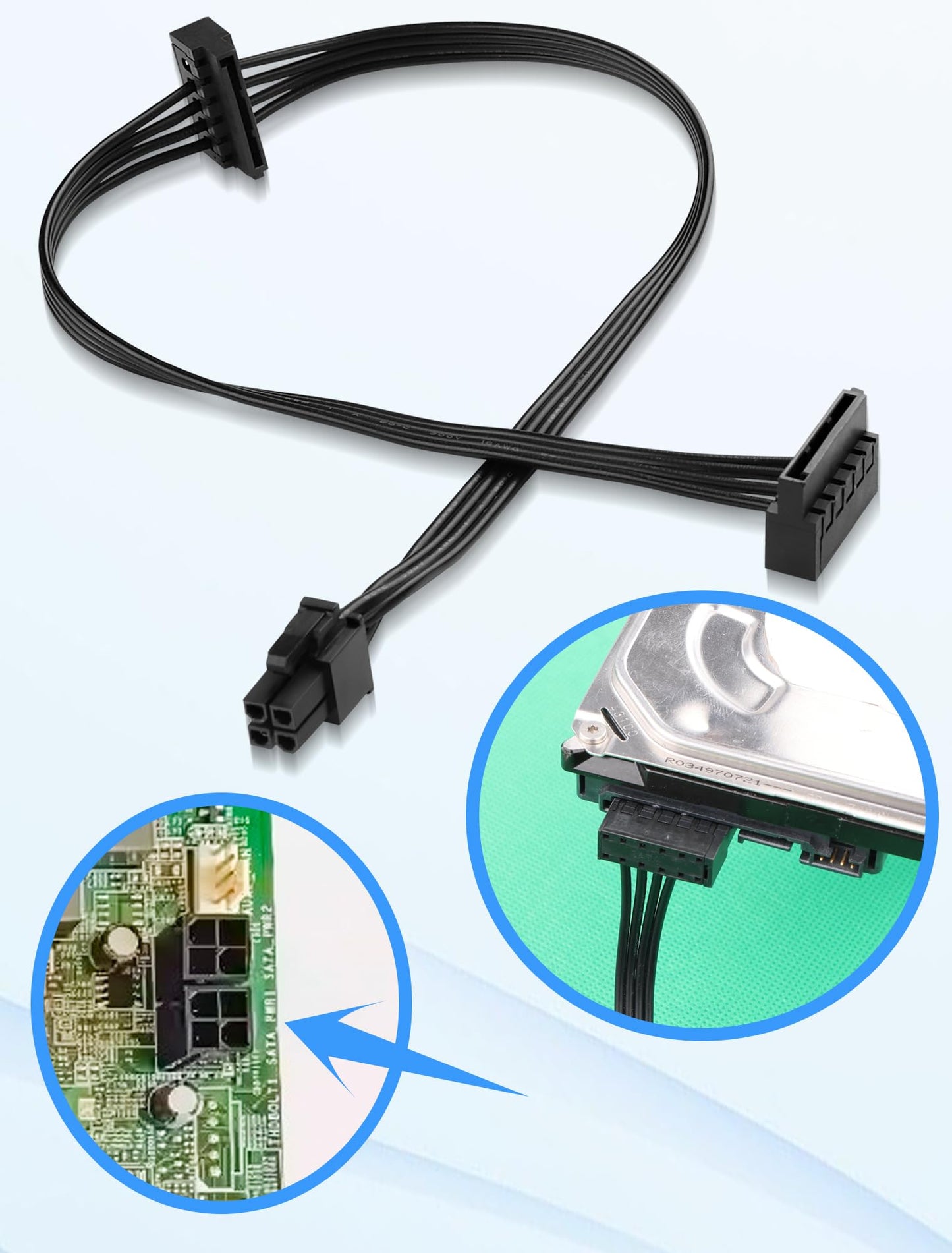 ELFJMZP ATX 4PIN to Dual SATA 15 PIN Adapter Extension Cable for Mechanical HDDs SSDs DVD/CD-ROMs (17.9 in./45.5 cm)