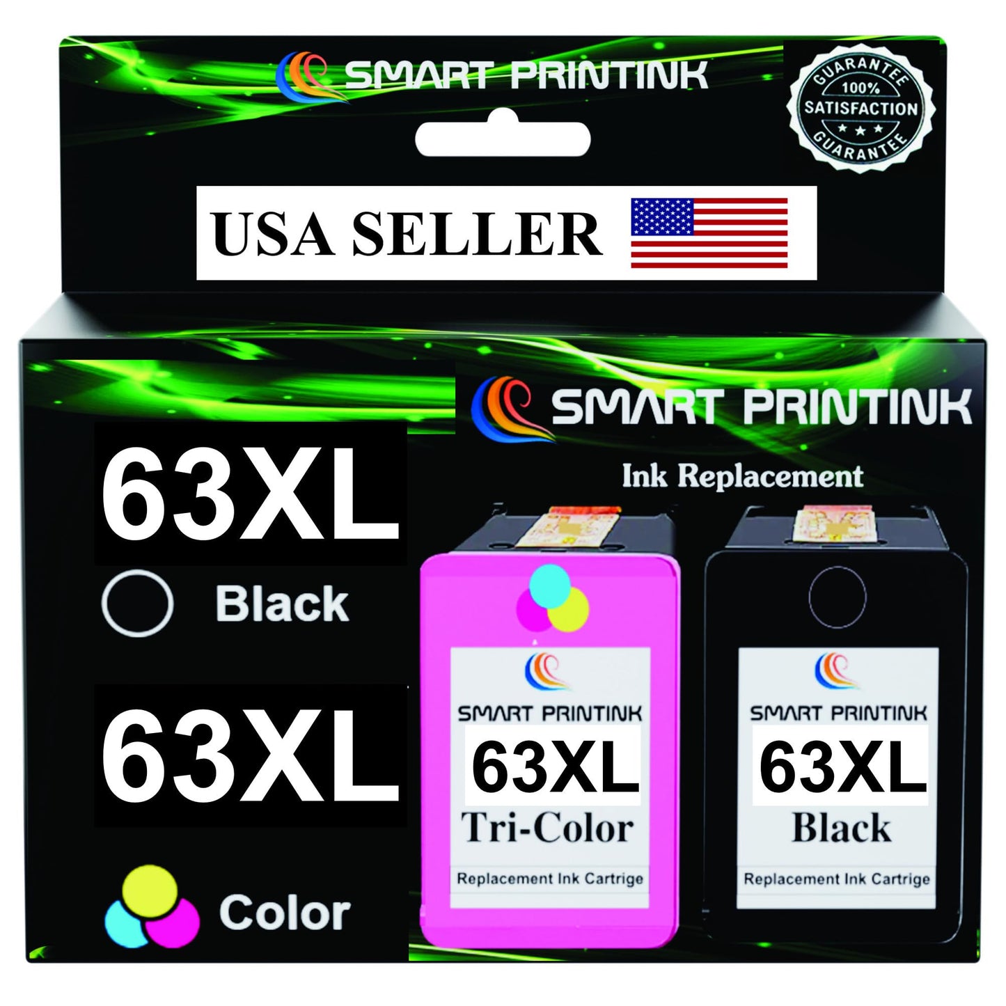 Smart Printink Remanufactured Ink Cartridges Replacement for HP Ink 63 63XL Compatible with OfficeJet 3830 4650 4655 5255 5258 5200 Envy 4510 4520