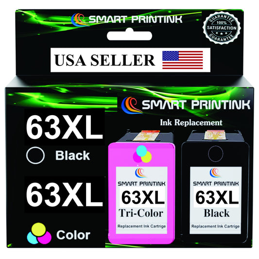 Smart Printink Remanufactured Ink Cartridges Replacement for HP Ink 63 63XL Compatible with OfficeJet 3830 4650 4655 5255 5258 5200 Envy 4510 4520