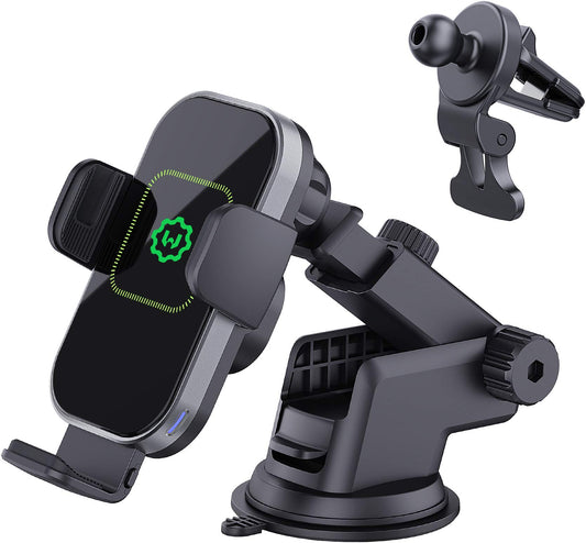 WixGear Wireless Car Charger, (New Version Automatic Arms) Auto-Clamping Fast Wireless Car Charger, Phone Holder for Car, 15W Qi Fast