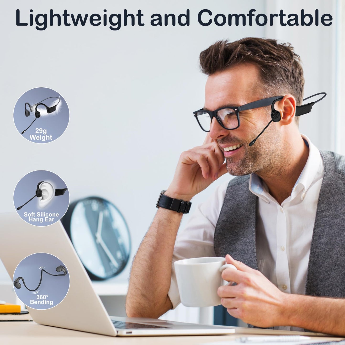 Hostena Bone Conduction Headphones with Mic-Callink, Trucker Bluetooth 5.4 Headset with Noise-Canceling Boom Microphone/Mute Function/Dual Connect…