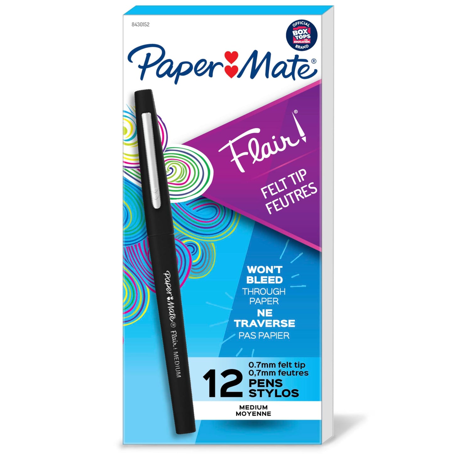 Paper Mate Flair Felt Tip Pens, Medium Point (0.7mm), Black, 12 Count - Teacher Supplies, Journaling, Note-Taking, Writing
