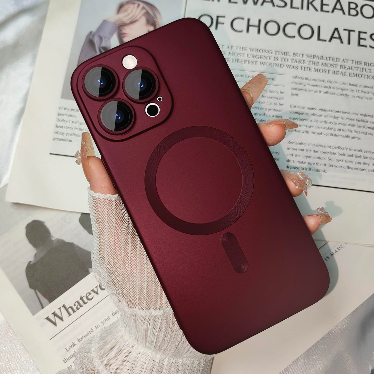 ankofave Magnetic Case for iPhone 13 Pro Max Phone Women, Matte Luxury Soft Metallic Luster Design with Camera Lens Protector, Compatible Magsafe
