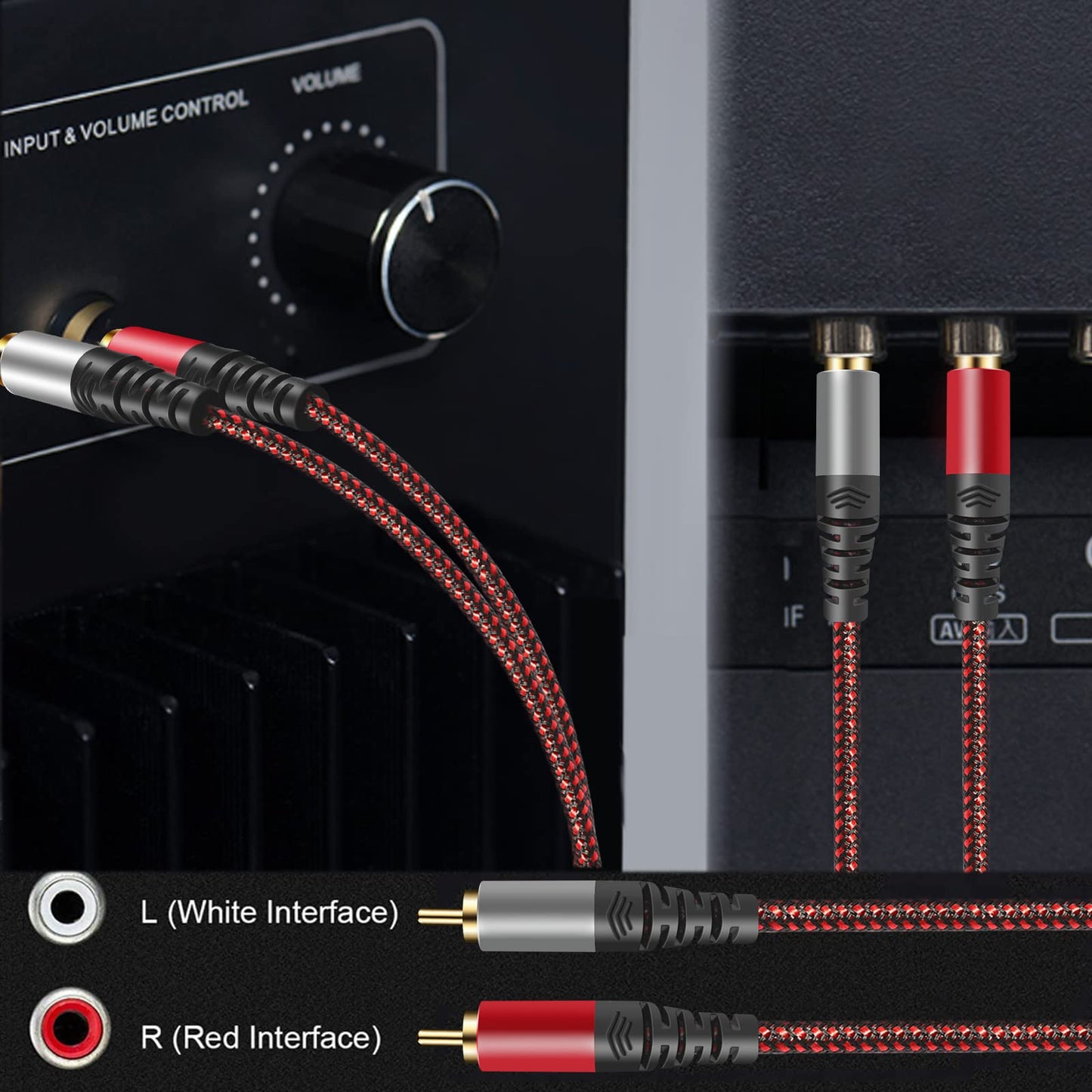Tiierzon RCA Cable 10Ft,2Rca Male to 2-RCA Male Audio Stereo Subwoofer Cable [Hi-Fi Sound] Nylon-Braided Auxiliary Audio Cord for Home Theater, HDTV