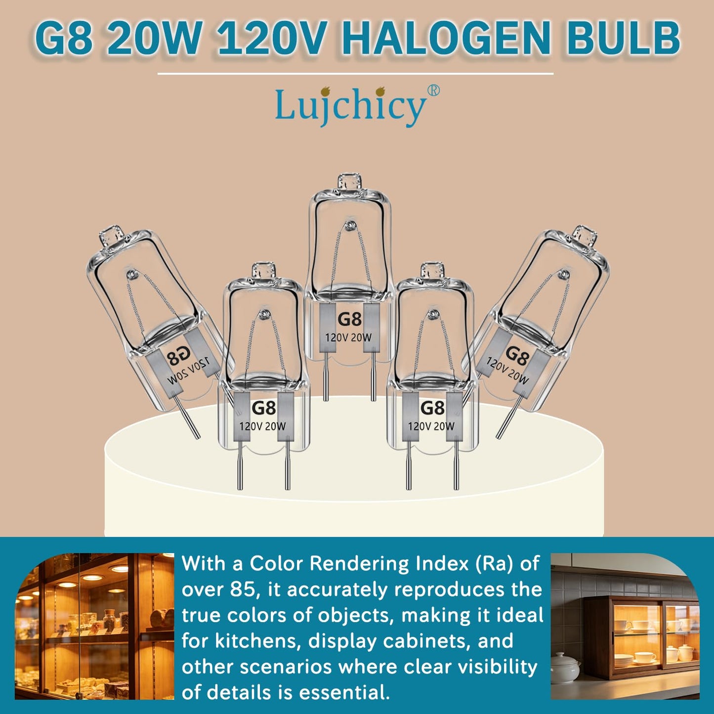 Lujchicy G8 Bulb 20 watts 120 Volts Halogen Bulb, Double-pin Xenon Bulb, Warm White Adjustable Light Bulb (5 Pieces in a Pack)