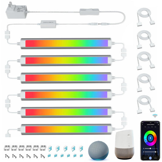 Smart Under Cabinet Lighting Plug In, RGB Multi Colored & White Work with Alexa, Google Assistant, APP, 12Inch Linkable LED Strip Lights Dimmable