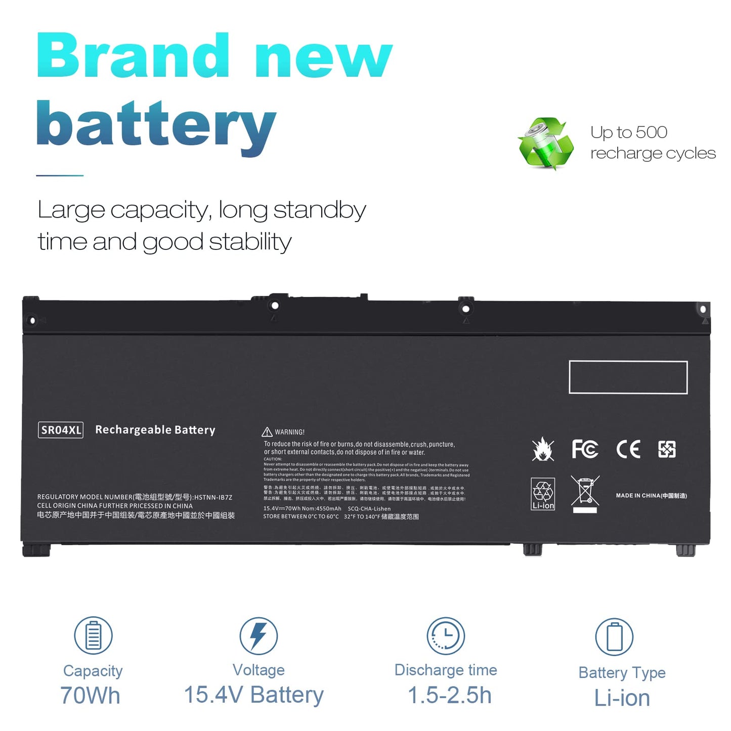 70Wh SR03XL SR04XL SRO4XL Laptop Battery for Hp 917678-171 917678-1B1 917678-2B1 917724-855 HSTNN-DB7W HSTNN-IB7Z HSTNN-IB72 TPN-C133 TPN-C134