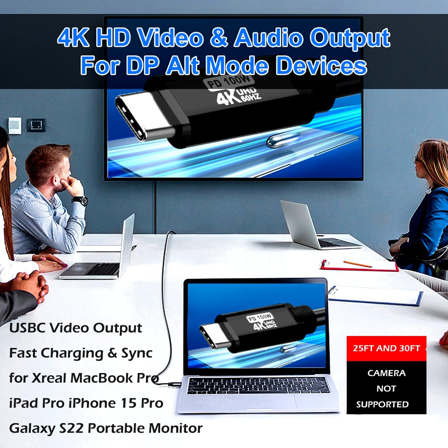 YOTETION USB C to C Cable 25FT,100W 4K60HZ Type C GEN2x2(Data usb3.1),USB C Video Output from USB3.2/ USB4.0 Fast Charging & Sync for Xreal MacBook