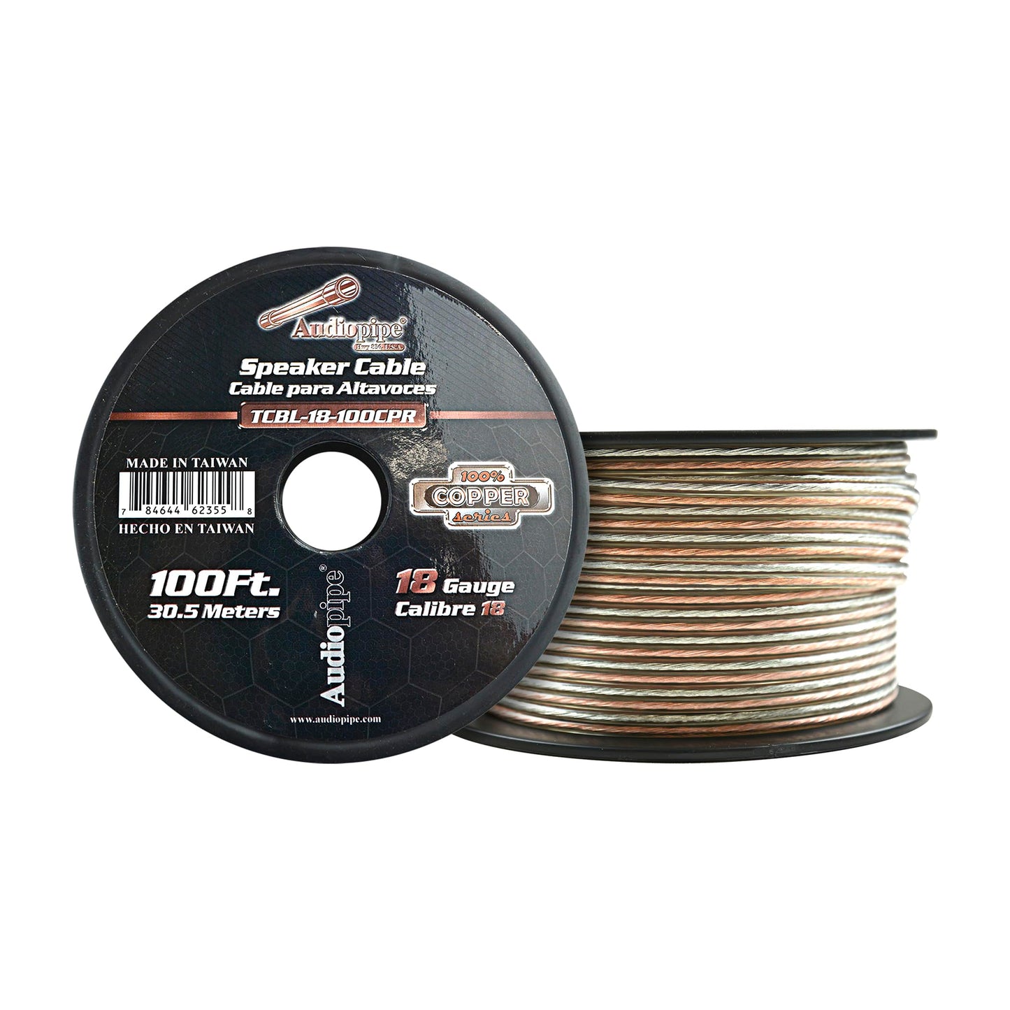 AudioPipe TCBL 100 Percent Copper Series Speaker Wire Roll - Clear PVC Jacket (18 AWG, 50 Feet)
