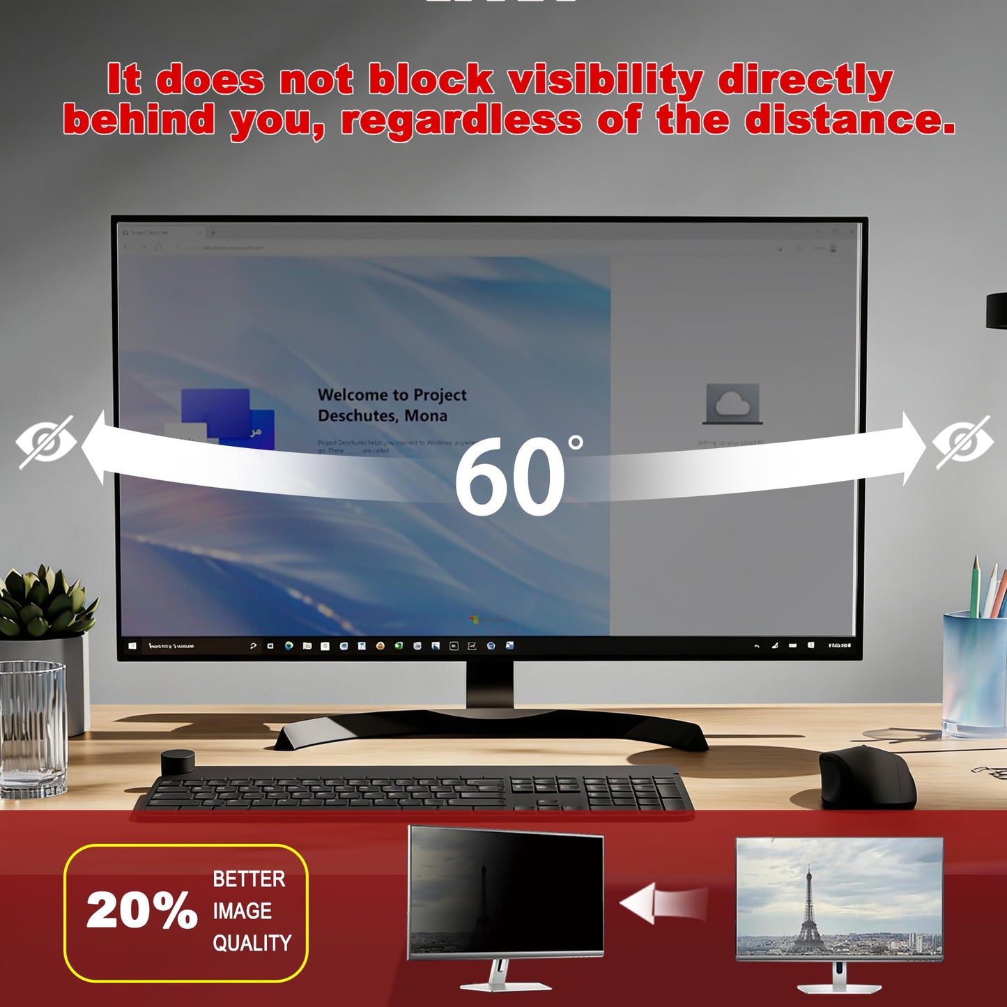Vxaop [2-Pack] 20 Inch Computer Privacy Screen Filter (16:9 Aspect Ratio) - Removable, Anti Glare & Blue Light Blocking, Compatible with HP Dell ASUS