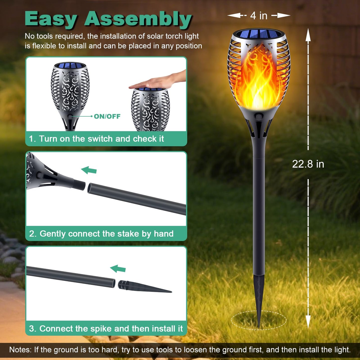 Permande Solar Torch Lights with Flickering Flame, Fire Effect Garden Light, Auto On/Off Dust to Dawn, Outdoor Waterproof Landscape Decoration