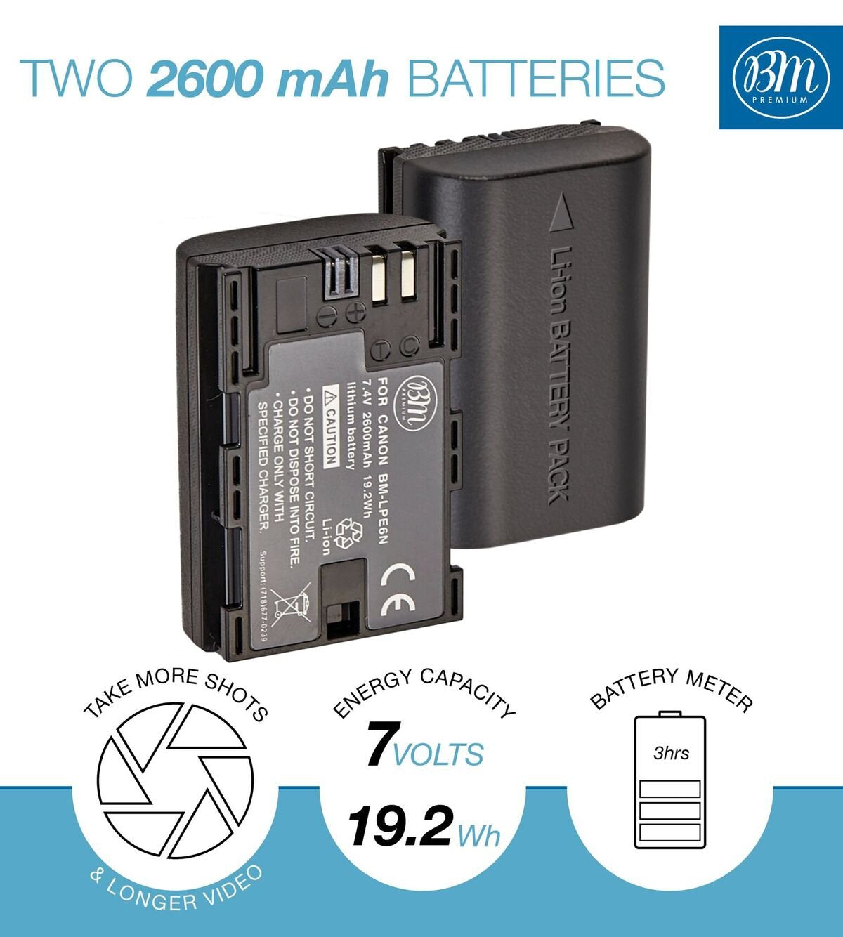 BM 2-Pack of LP-E6N Batteries and Dual Battery Charger for Canon EOS R, 90D, 60D, 70D, 80D, 5D II, III, IV, 6D, 7D, 7D Mark II, XC10, XC15 Cameras