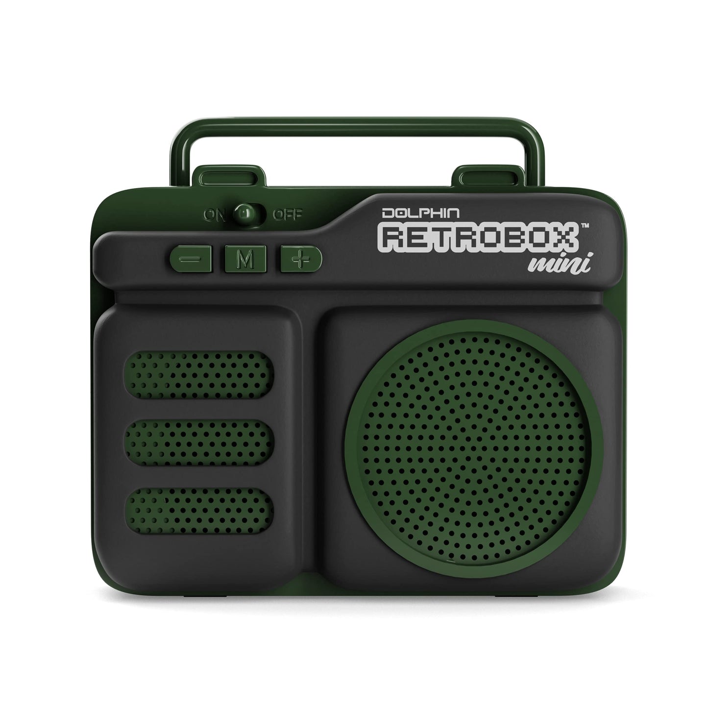 Retrobox Mini by Dolphin, Portable Bluetooth Speaker for Worksite with MP3, FM Radio, AUX | Durable & Long Lasting Battery (Military Green)