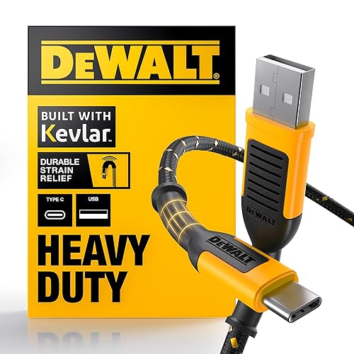 DEWALT Heavy Duty USB C Cable, Premium Braided Nylon USB A to Type C Charger Cable Fast Charging for iPhone 17/16/15 Series, Samsung Galaxy S10 S10+
