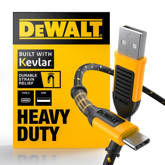 DEWALT Heavy Duty USB C Cable, Premium Braided Nylon USB A to Type C Charger Cable Fast Charging for iPhone 17/16/15 Series, Samsung Galaxy S10 S10+