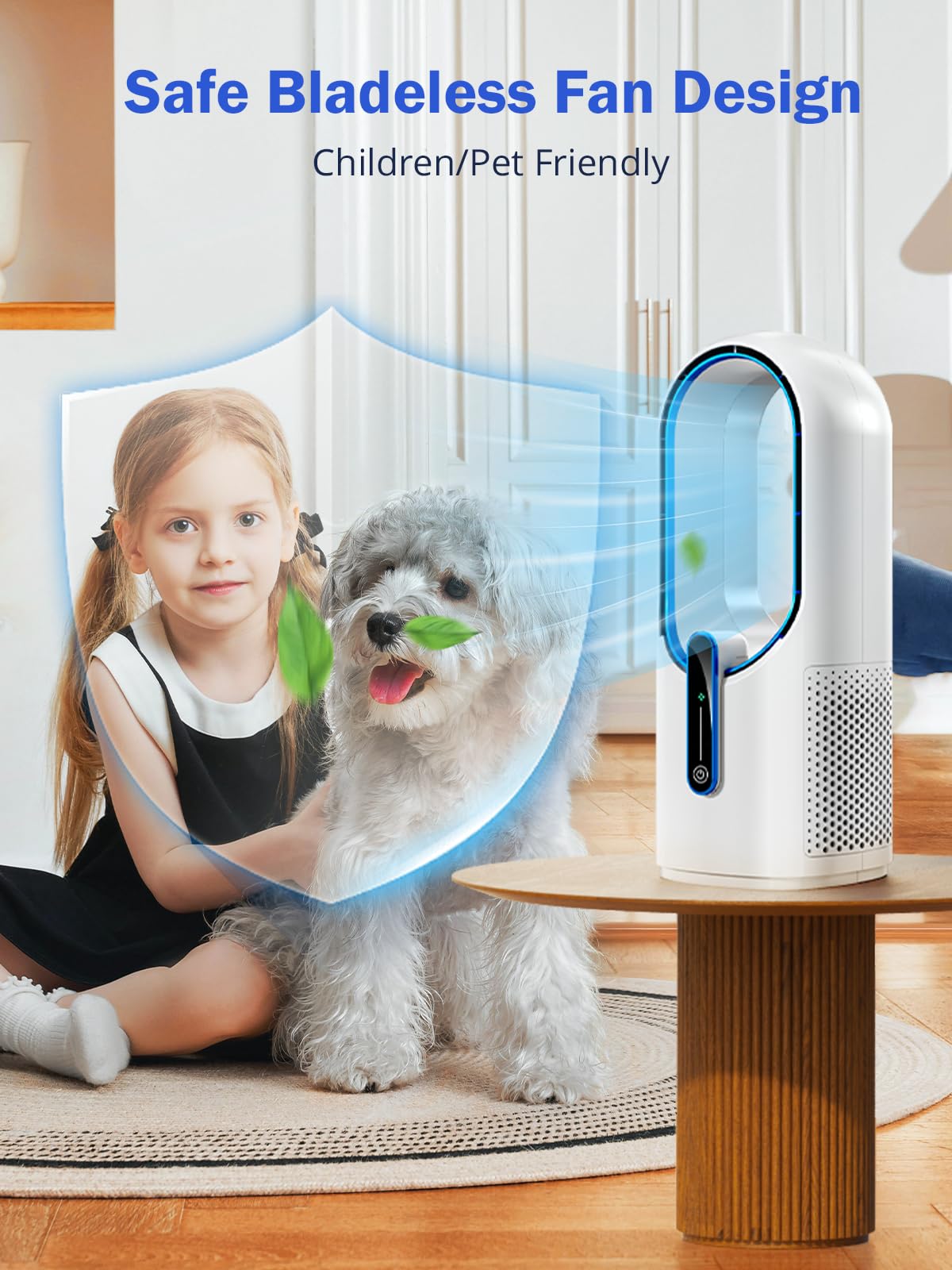Misby Desk Fan, 11.8 Inch Portable Bladeless Fan, Small Rechargeable Table Fan with Battery, 3 Adjustable Speeds, Touch Control, Easy to Clean, Quiet