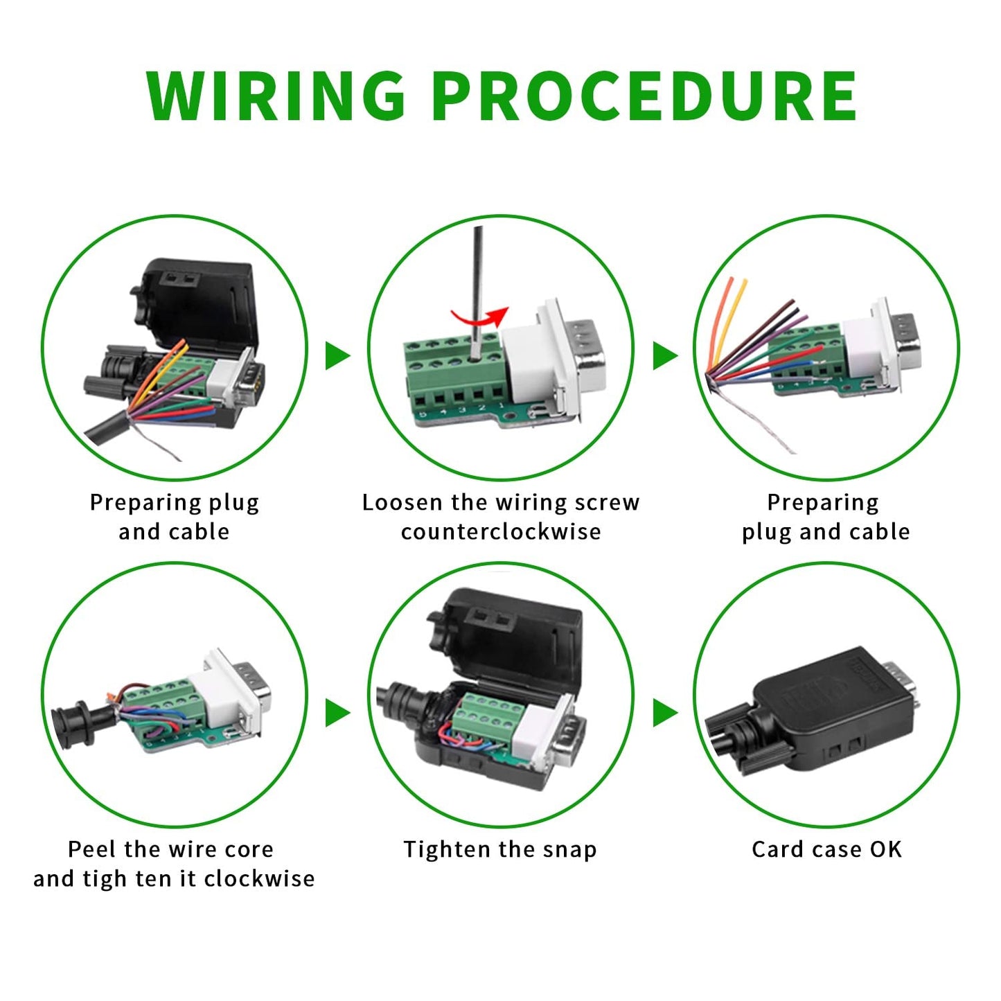 CenryKay DB9 Solderless Connector?2PCS DB9 Female Breakout Connector 9-pin Port Terminal Female Connector Breakout with Nut