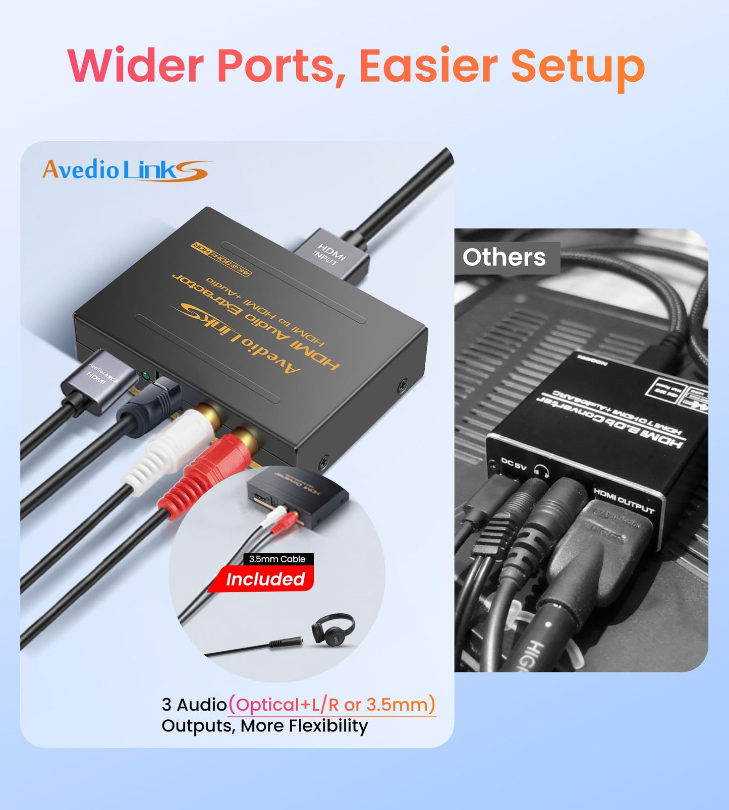 avedio links HDMI Audio Extractor 4K, HDMI to Optical RCA or 3.5mm Jack Audio Adapter Converter Splitter, Supports Dolby Digital DTS 5.1 PCM for PS5