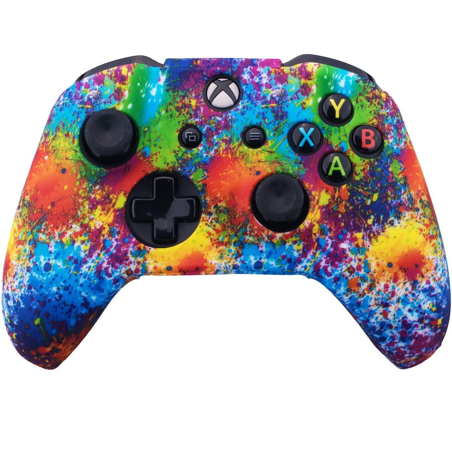 YoRHa Printing Rubber Silicone Cover Skin Case for Xbox One S/X Controller x 1(Spashing Paint) with Thumb Grips x 10