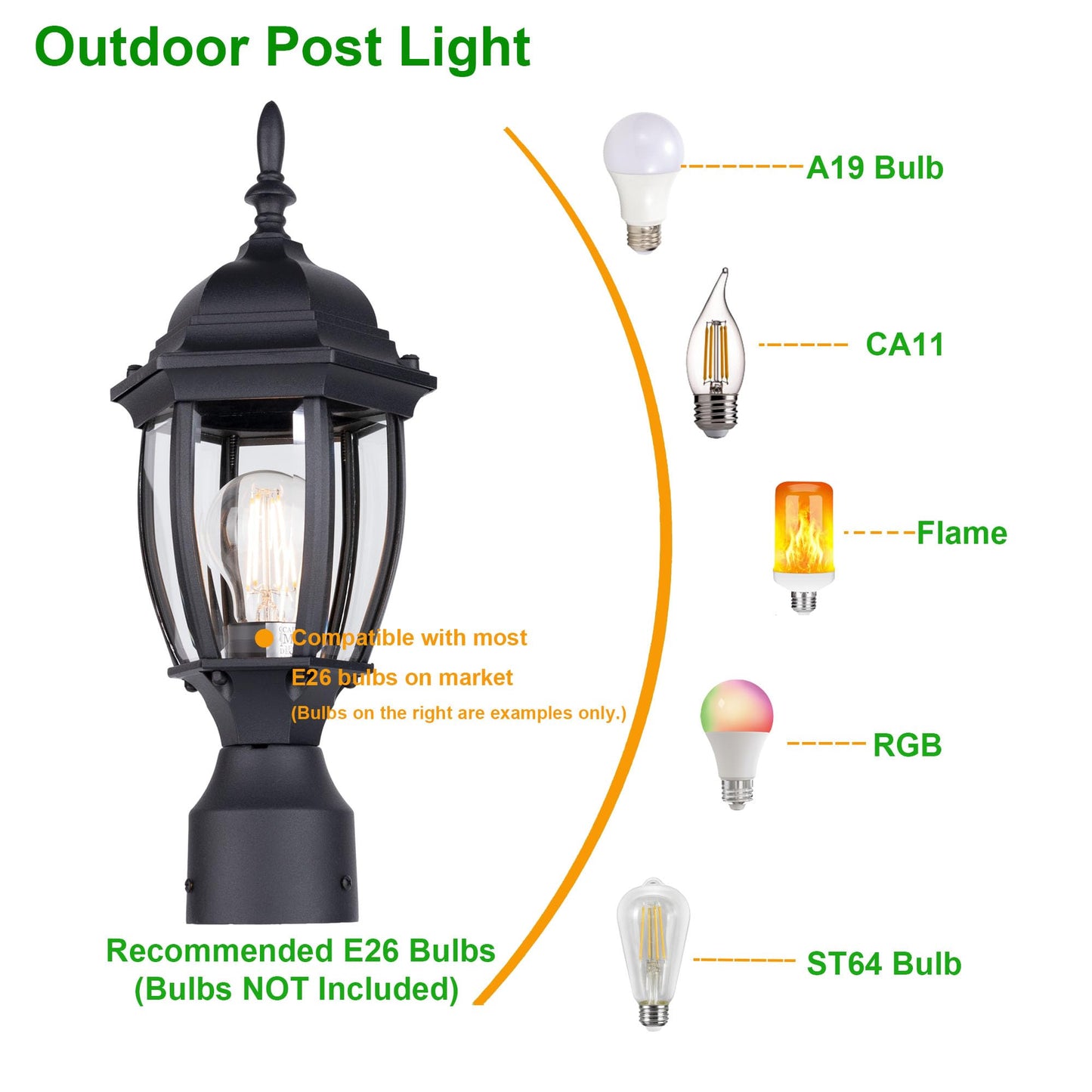 LIT-PaTH Outdoor Post Lighting Fixture Pole Lantern, 16'' Waterproof Aluminum Post Lamp with Clear Glass, E26 Socket, Outside Lights for House Yard